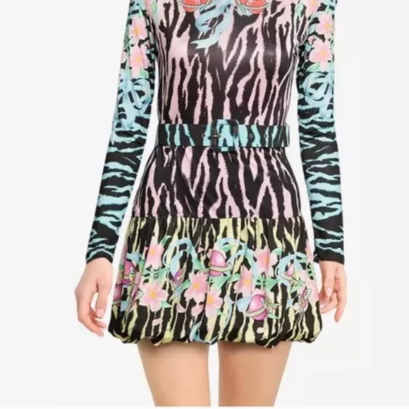 Desigual Multicolor Floral Print Dress - Black, Yellow, Pink, Blue, Green - Picture 3 of 6